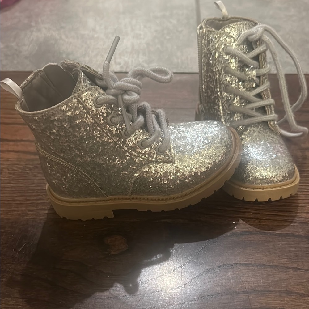Old Navy Silver Glitter Combat Boots